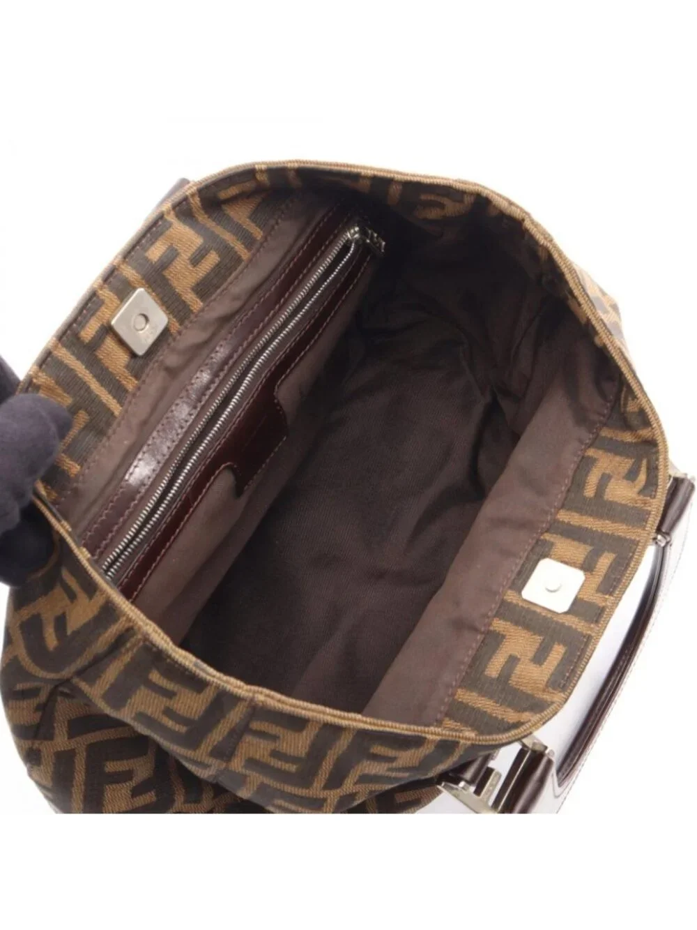 Fendi Handbag Zucca Brown Canvas Leather - Picture 3 of 10